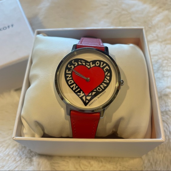 Rebecca Minkoff Love and Kindness Red Leather Watch - Picture 1 of 5